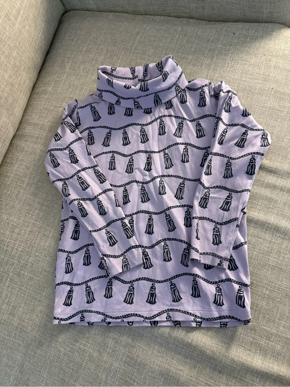The Beaufort Bonnet Company Lavender Turtleneck with Navy Tassel Rope Print
